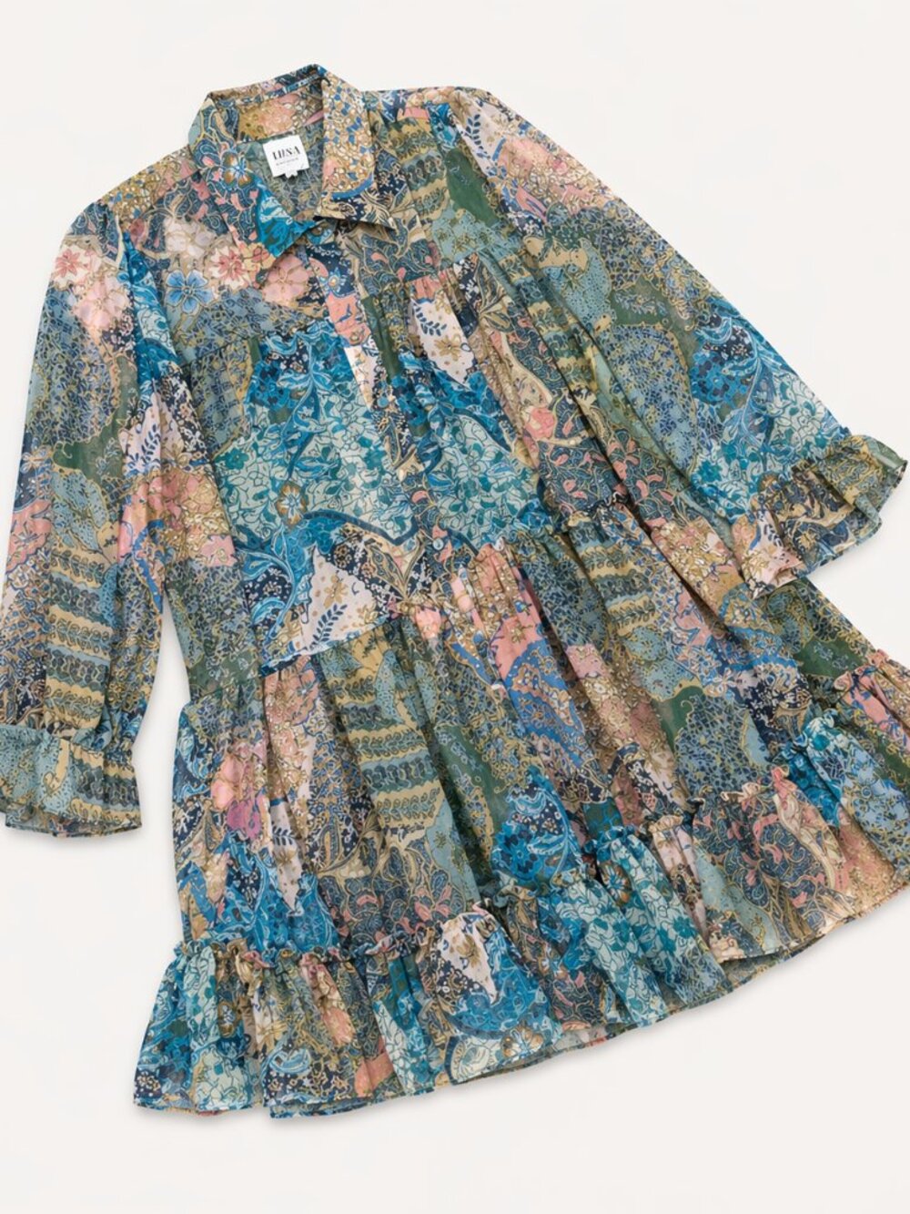 MISA LA Mita Patchwork Chiffon Mini Dress Blue - Picture 4 of 8